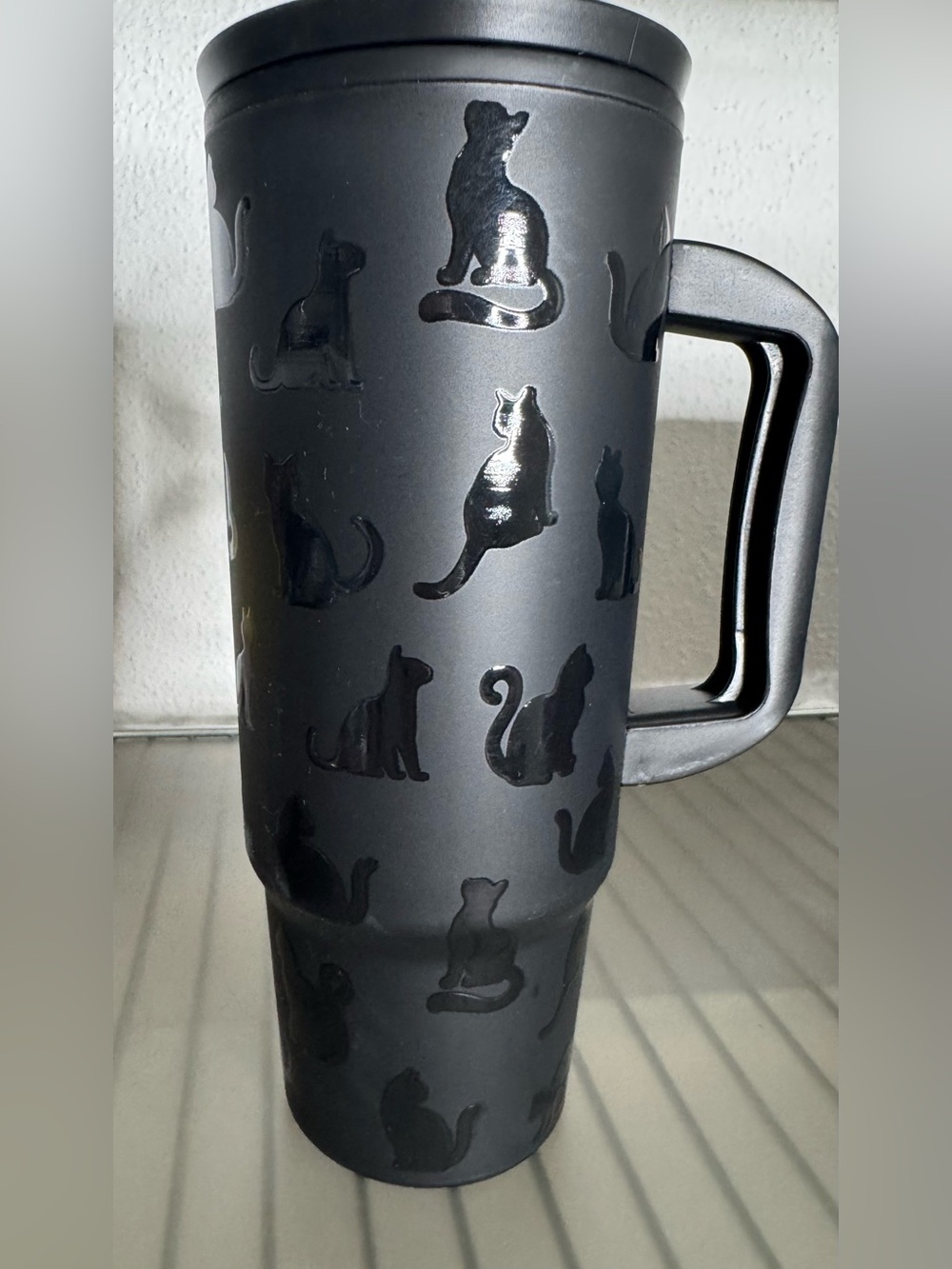 Matte Black Cat Pattern Travel Mug Halloween spooky witches witchy 26oz plastic